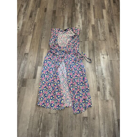 J.Crew Midi Wrap dress in Soft Rayon Pink & Blue Flowers - Picture 2 of 5